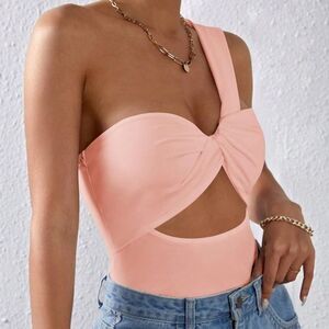 Elegant Pink One-Shoulder Women Top/bodysuit